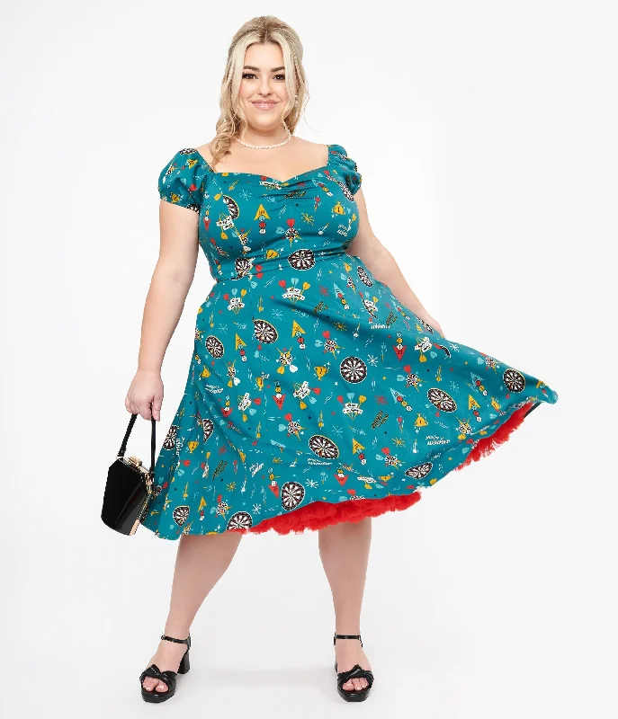 Ball Gown Women Dress with a Full Skirt for a Princess - like LookPlus Size 1950s Teal Dart Board Keep Em Flying Cotton Swing Dress