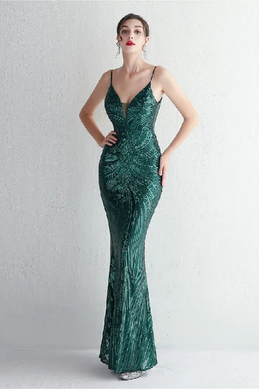 Strapless Women Dress with a Built - in Bra for Comfort and SupportTrumpet-Mermaid Floor Length Sequins  Dress 687482392338