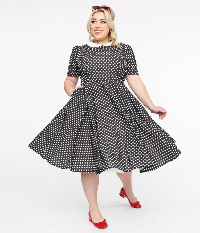 Off - the - Shoulder Women Dress for a Romantic and Feminine LookPlus Size 1950s Black & White Polka Dot Brielle Swing Dress