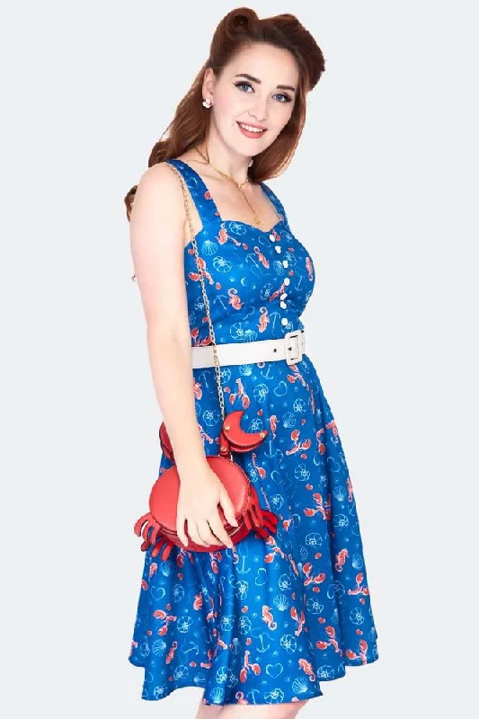 Off - the - Shoulder Women Dress for a Romantic and Feminine LookNautical Print Button Detail Flare Dress