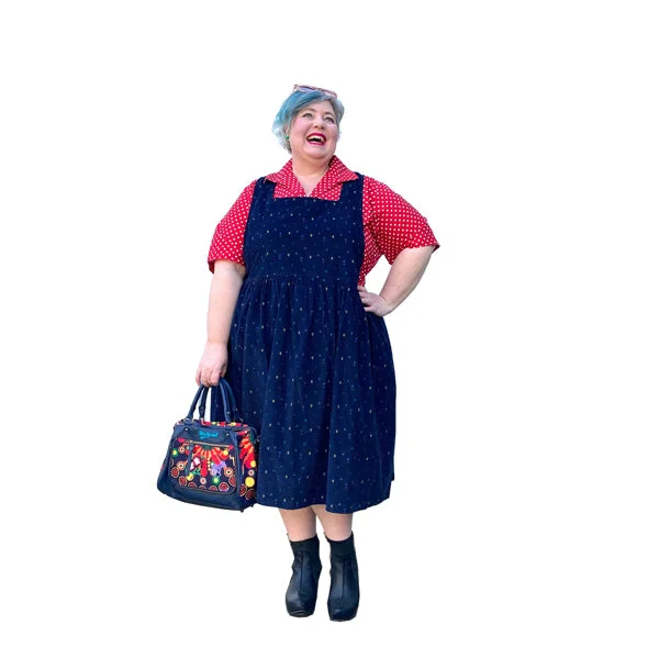 Ball Gown Women Dress with a Full Skirt for a Princess - like LookPlus Size Kelly Corduroy Geometric Patterned Pinafore Dress with pockets made to order