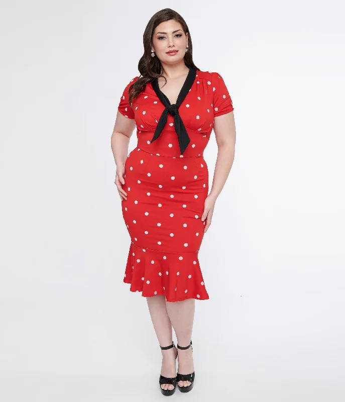 Shift Women Dress with a Simple and Classic Design for Everyday WearUnique Vintage Plus Size Red & White Polka Dot Neck Tie Wiggle Dress