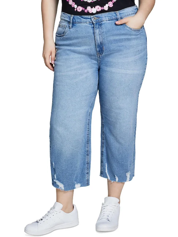 High - waisted women trousers for a flattering and retro lookPlus The Darling Womens High Rise Wide Leg Cropped Jeans