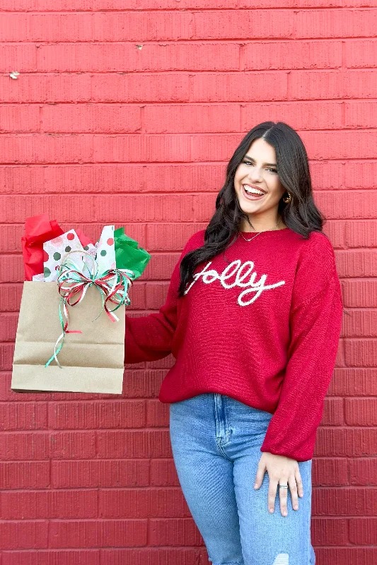 Organic Cotton Women Sweater for an Eco - Friendly ChoiceRed Jolly Long Sleeve Sweater