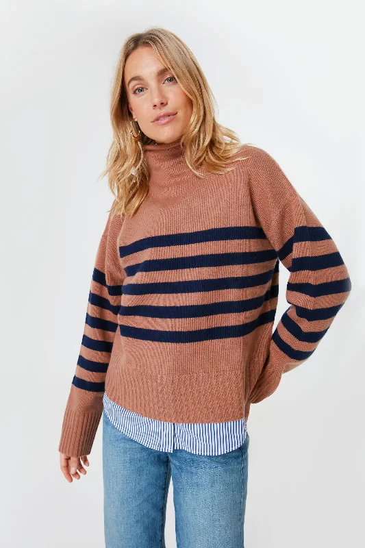 Cropped Women Sweater to Pair with High - Waisted Bottoms5G Rollneck Sweater Vicuna Navy