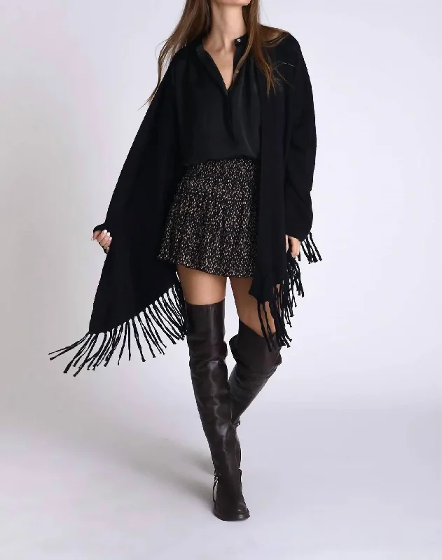 Lightweight Women Sweater for Spring and FallAngel Cardi W/ Fringes In Black