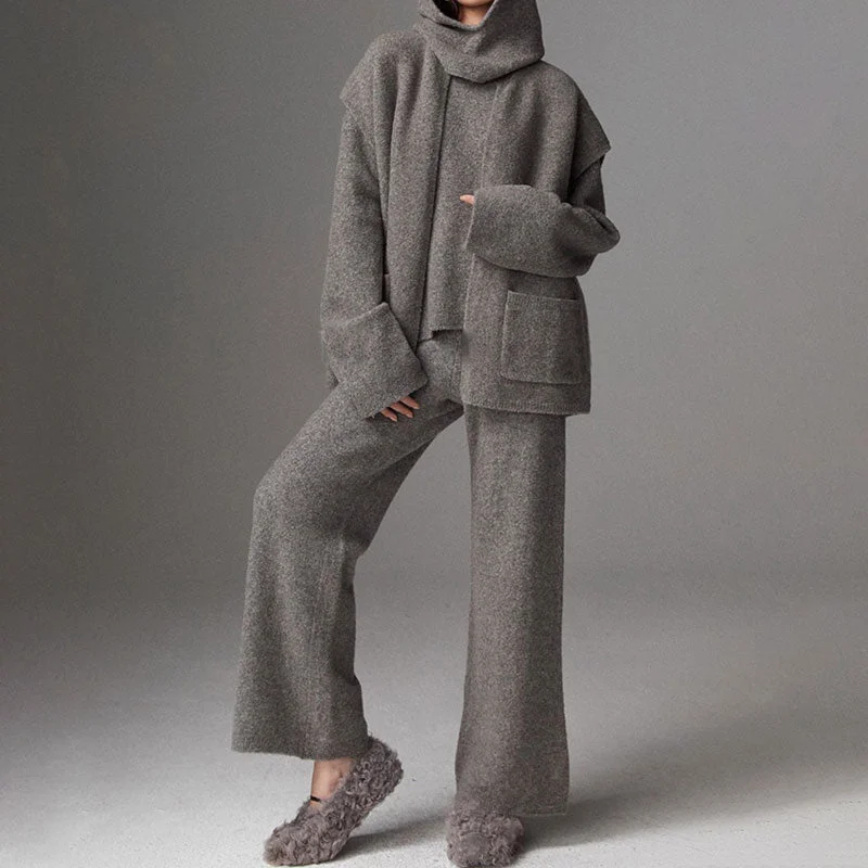 Cropped Women Sweater to Pair with High - Waisted BottomsAthflow Granular Fleece Oversized Sweater and Wide Leg Knit Pants Matching Set