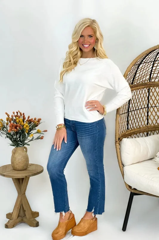 Lightweight Women Sweater for Spring and FallOff White Dolman Sleeve Sweater