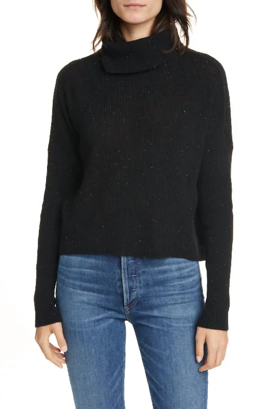 V - Neck Women Sweater to Elongate the NecklineBeatrice Rib Nep Cashmere Turtleneck Sweater In Black