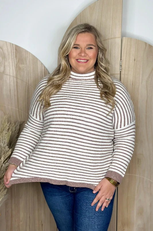 Color - Blocked Women Sweater for a Bold Fashion StatementMocha Striped Mock Neck Tunic Sweater