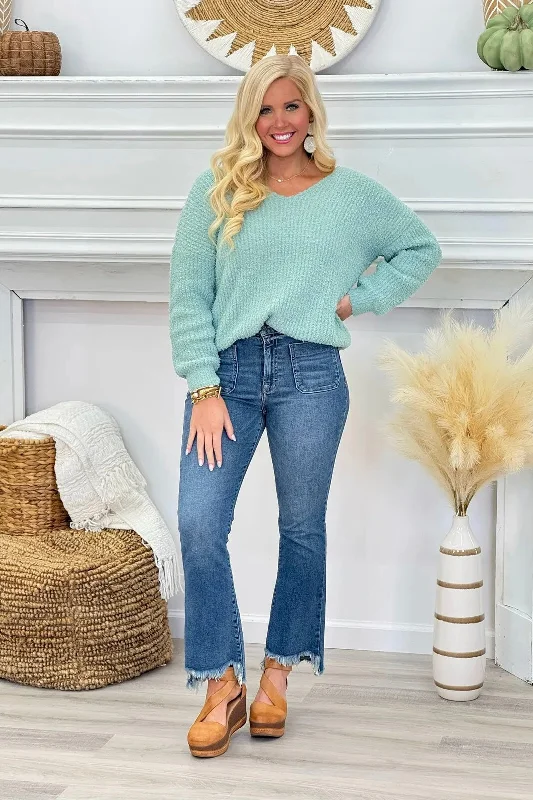 Plus - Size Women Sweater with a Flattering FitSea Foam Knit V-Neck Sweater