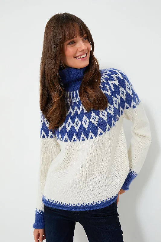 Plus - Size Women Sweater with a Flattering FitBlue Combo Bailey Fair Isle Turtleneck