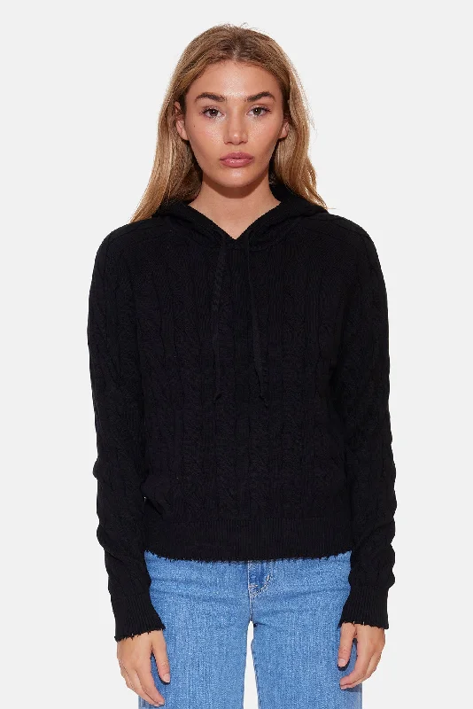 Cashmere Women Sweater with a Luxurious Soft TouchClay Cable Hoodie Black