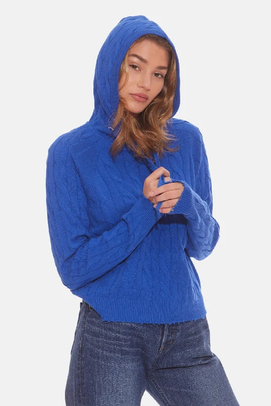 Cashmere Women Sweater with a Luxurious Soft TouchClay Cable Hoodie Bright Blue