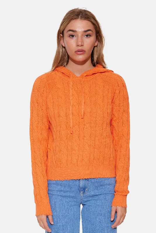 Button - Down Women Sweater for a Versatile LookClay Cable Hoodie Bright Orange