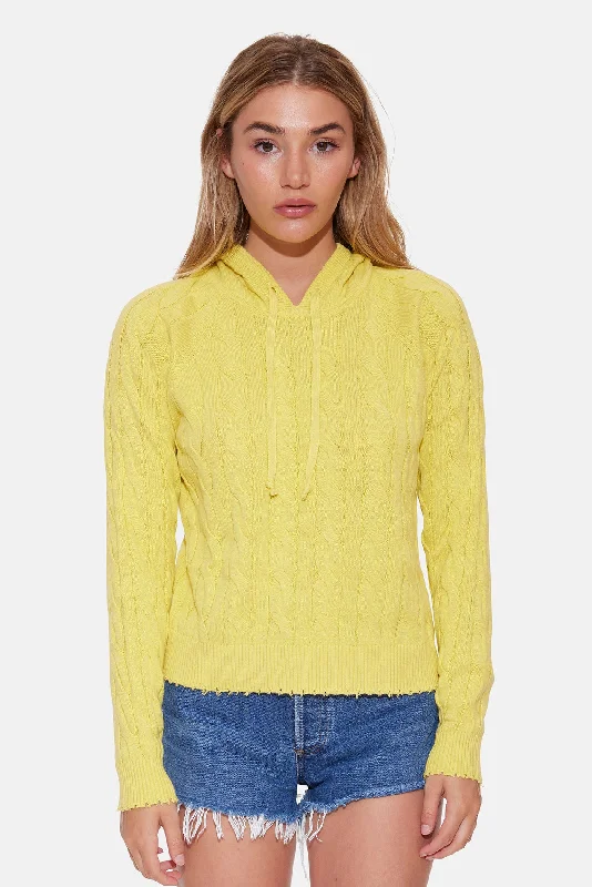 Sequin - Embellished Women Sweater for Special OccasionsClay Cable Hoodie Bright Yellow