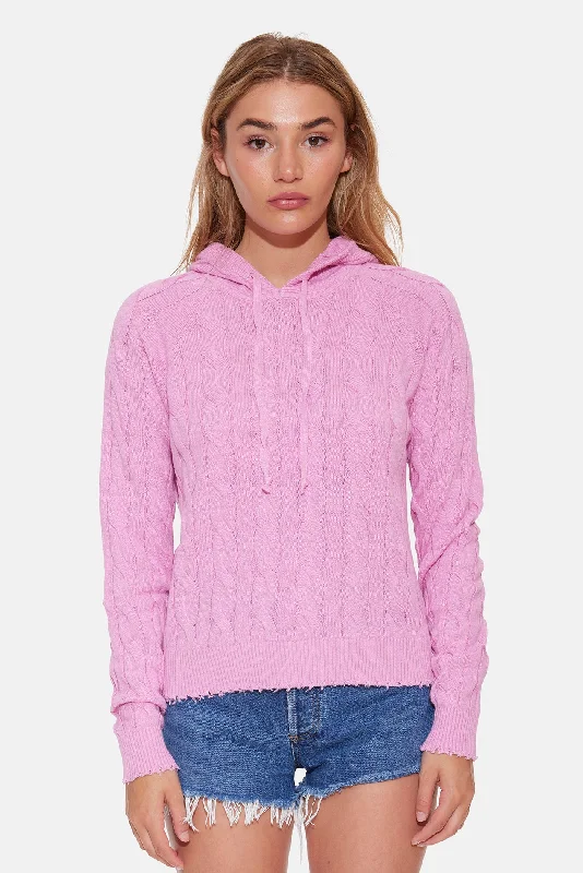 Turtleneck Women Sweater for a Classic and Elegant StyleClay Cable Hoodie Light Pink