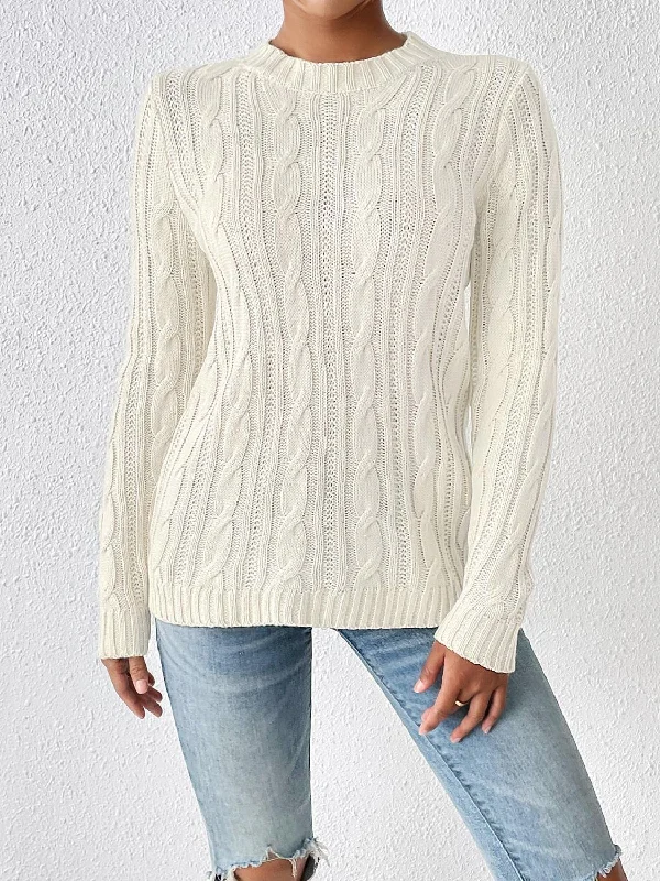 Lightweight Women Sweater for Spring and FallCable-Knit Round Neck Sweater