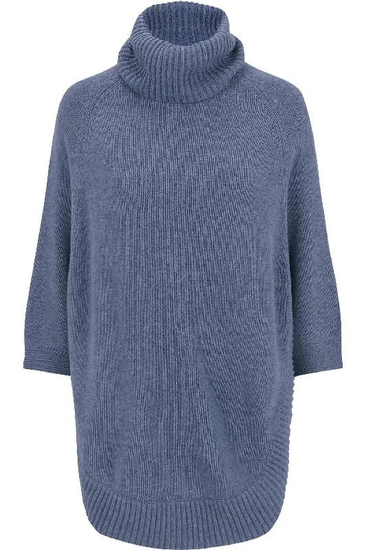 Lightweight Women Sweater for Spring and FallCasual Clutch Naomi Turtleneck Poncho In Blue