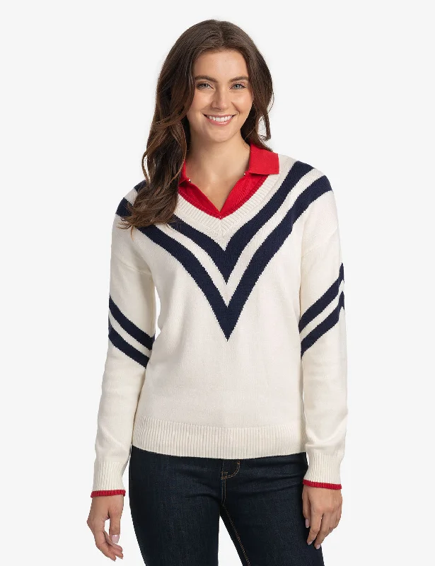 Color - Blocked Women Sweater for a Bold Fashion StatementCHEVRON V-NECK SWEATER