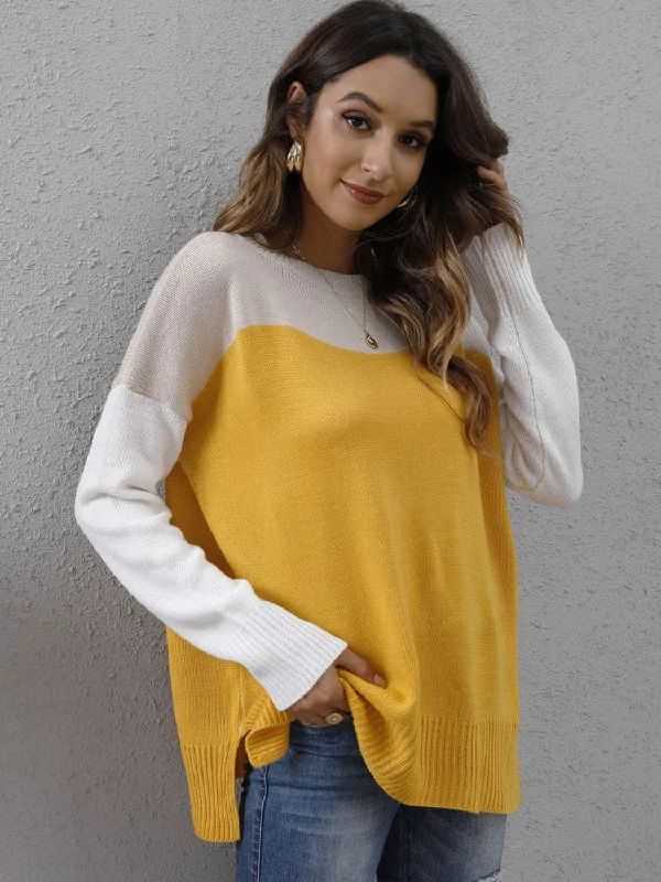 Color - Blocked Women Sweater for a Bold Fashion StatementColor Block Round Neck Sweater