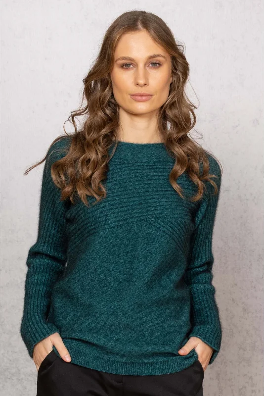 Hand - Knitted Women Sweater with Artisanal CharmNoble Wilde - Crossover Crew Neck Sweater in Paua