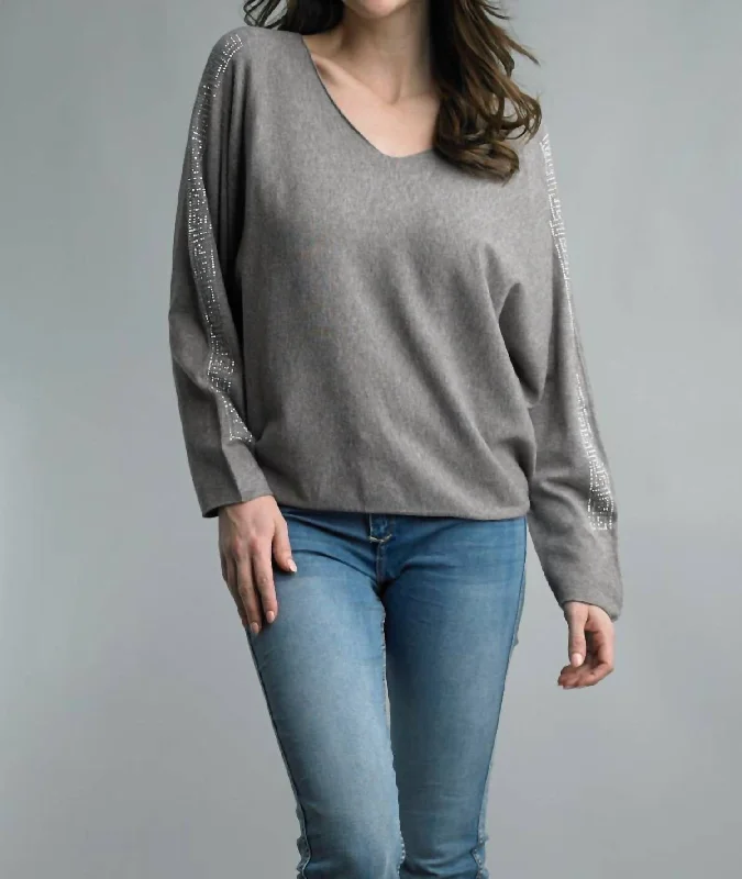 Hooded Women Sweater for Added Comfort and StyleDolman Sleeve Sparkle Sweater In Taupe