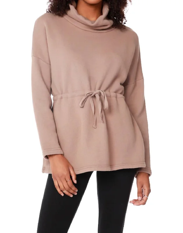 V - Neck Women Sweater to Elongate the NecklineDrawstring Turtleneck Top In Java