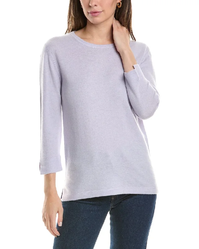 Open - Front Women Sweater for Easy LayeringForte Cashmere 3/4-Sleeve Crew Cashmere Sweater