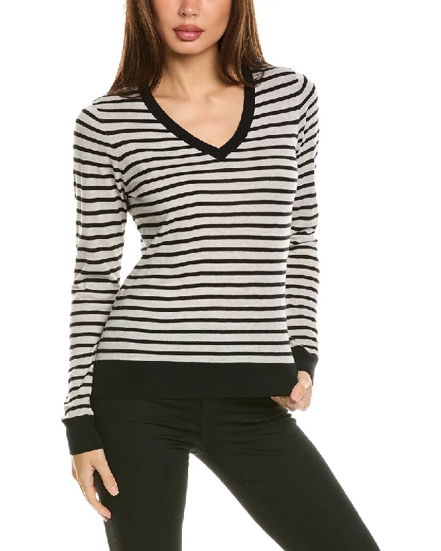 Organic Cotton Women Sweater for an Eco - Friendly ChoiceForte Cashmere Fitted Stripe V-Neck Silk & Cashmere-Blend Sweater