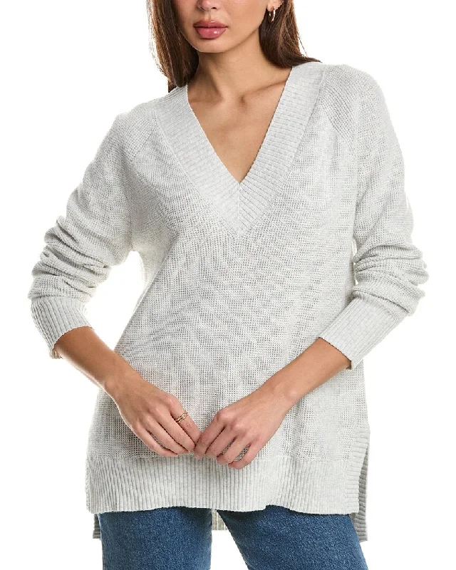 Oversized Women Sweater for a Cozy and Fashionable LookForte Cashmere Thermal High-Low V-Neck Cashmere-Blend Sweater