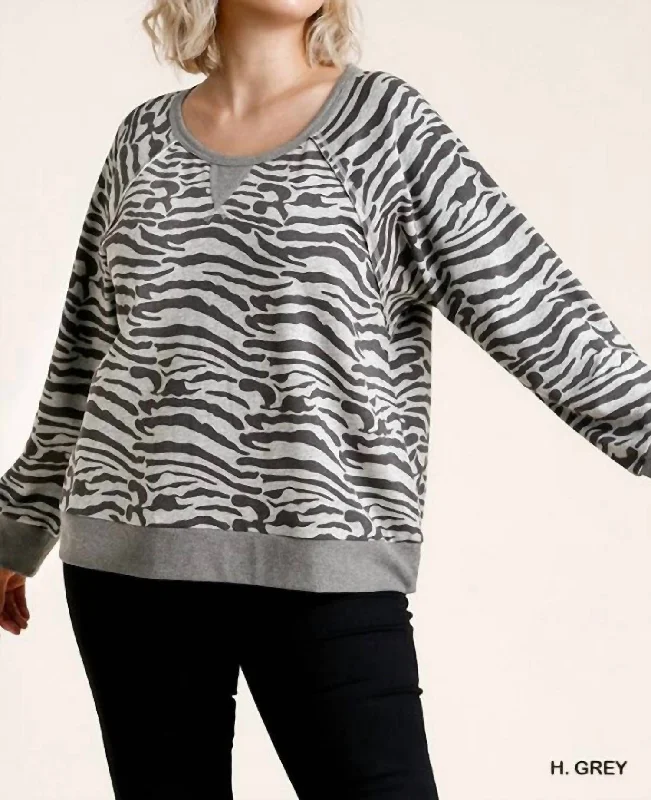 Color - Blocked Women Sweater for a Bold Fashion StatementFrench Terry Zebra Plus Sweat Shirt In Heather Grey