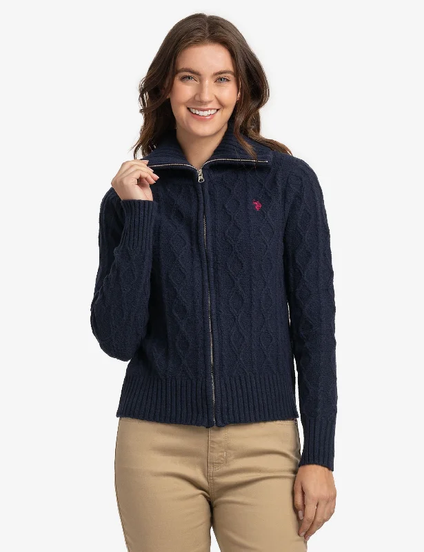 Lightweight Women Sweater for Spring and FallFULL ZIP CABLE SWEATER