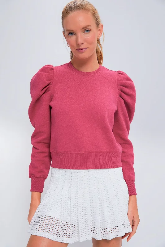 Cable - Knit Women Sweater with Intricate PatternsHeathered Pink Puff Sleeve Maisie Pullover