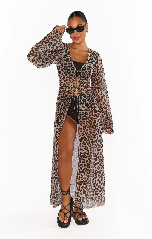 Button - Down Women Sweater for a Versatile LookJet Setter Robe ~ Cheetah Mesh