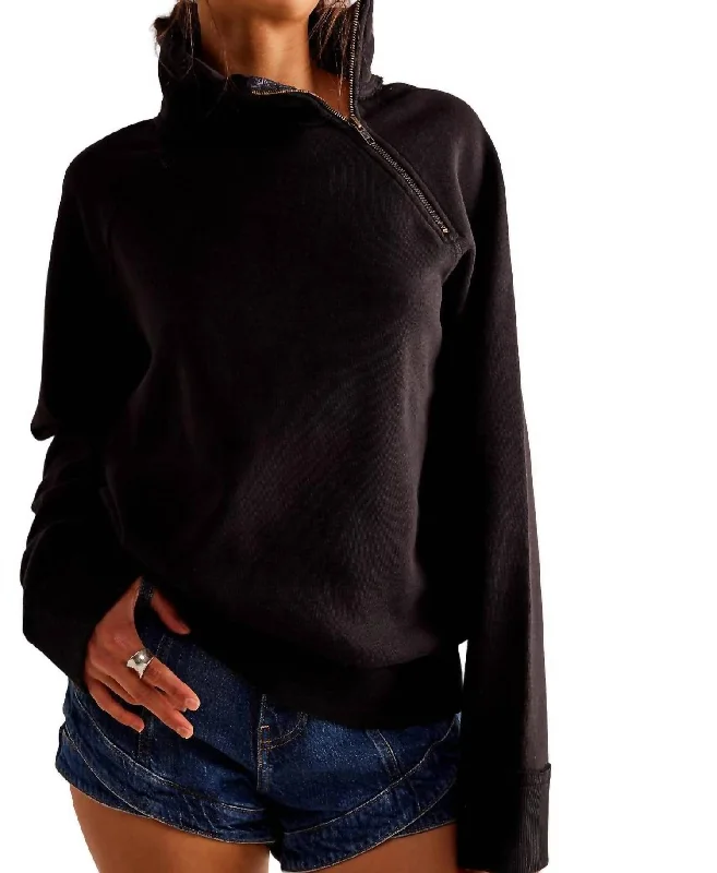 Floral Print Women Sweater for a Feminine AppealJust A Game Half-Zip Sweater In Black