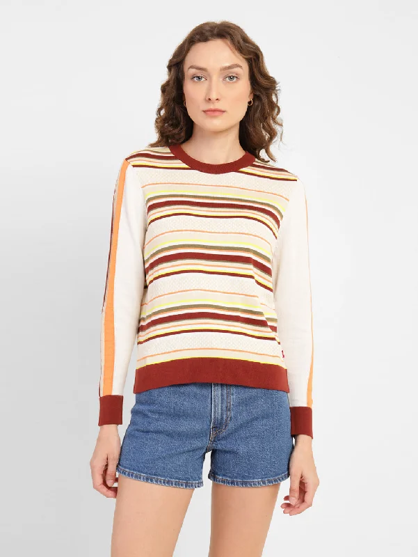 Organic Cotton Women Sweater for an Eco - Friendly ChoiceWomen's Striped Round Neck Sweater