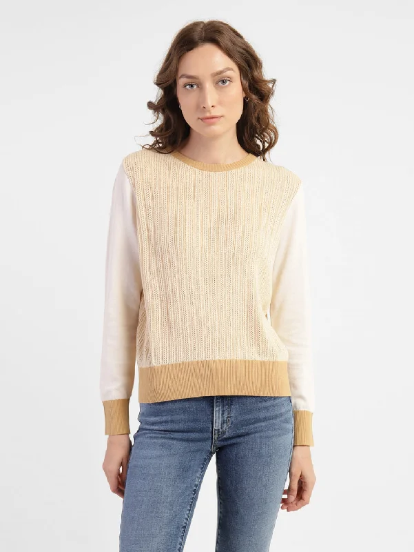 Mock - Neck Women Sweater for a Modern TwistWomen's Self Design Round Neck Sweater