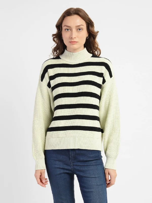 Cropped Women Sweater to Pair with High - Waisted BottomsWomen's Striped High Neck Sweater