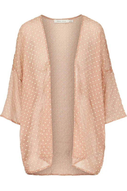 Long - Sleeve Women Sweater with Ribbed CuffsLisbon Print Kimono In Peach