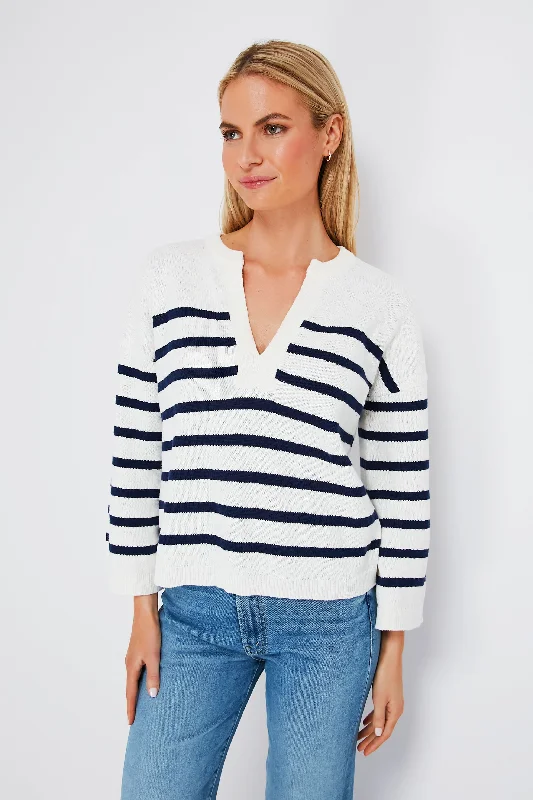 Turtleneck Women Sweater for a Classic and Elegant StyleMarshmallow Stripe Notch Neck Pullover