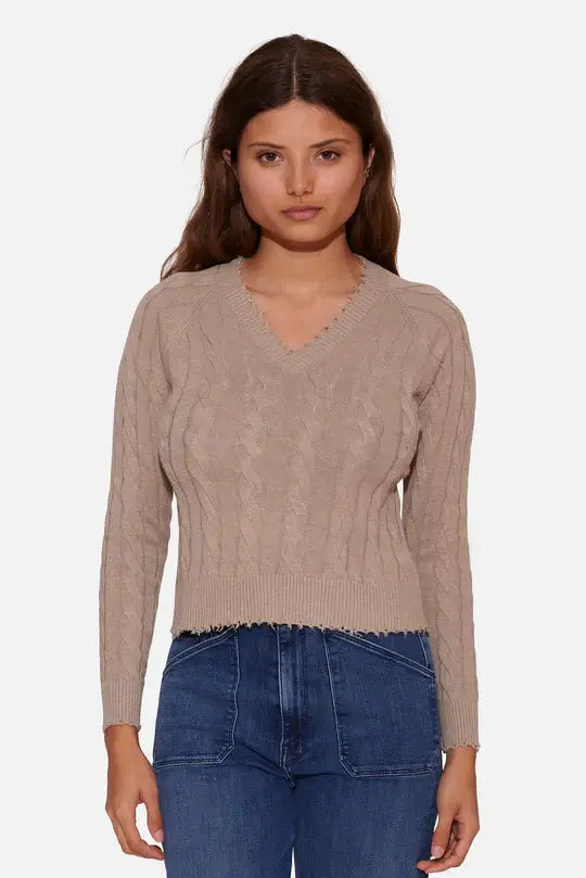 Cashmere Women Sweater with a Luxurious Soft TouchAmber Cable V Neck Sweater Beige