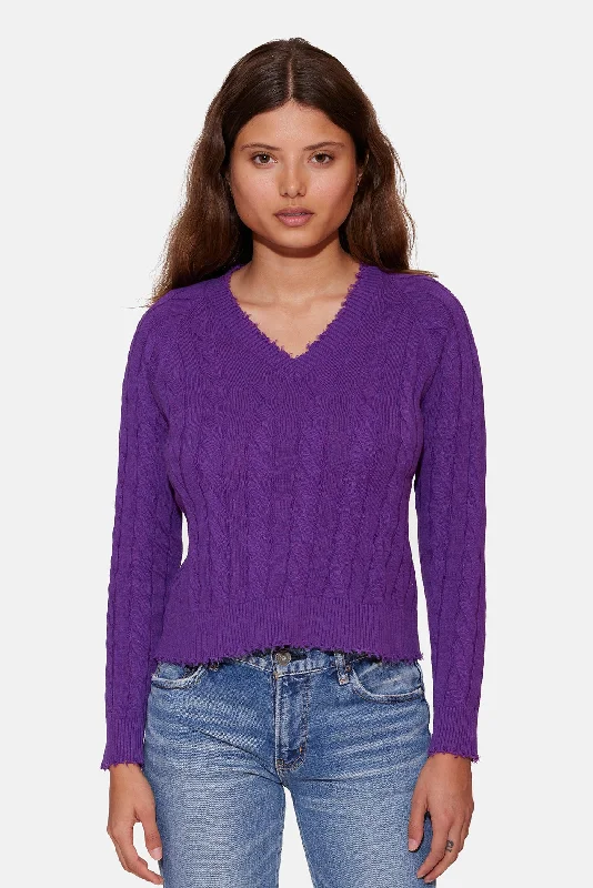 Sequin - Embellished Women Sweater for Special OccasionsAmber Cable V Neck Sweater Purple