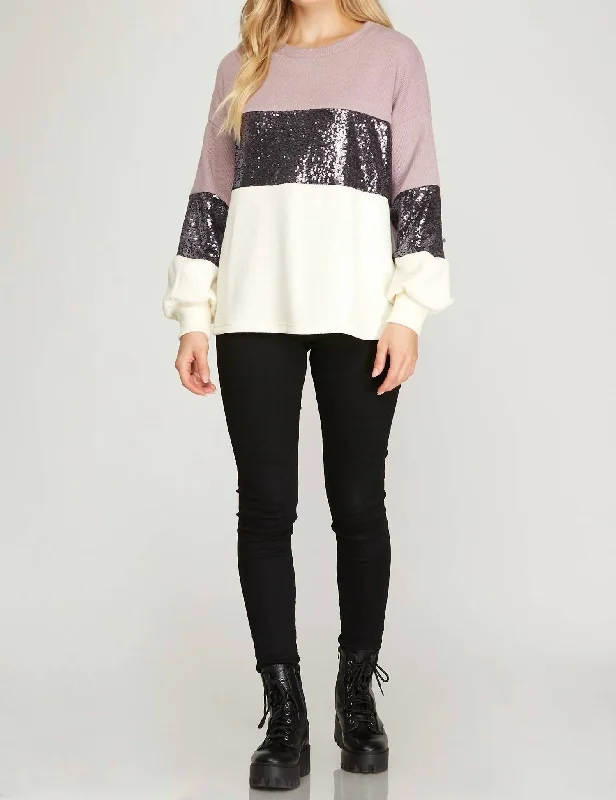 Floral Print Women Sweater for a Feminine AppealMulti Colored Sweater With Sequins In Light Mauve