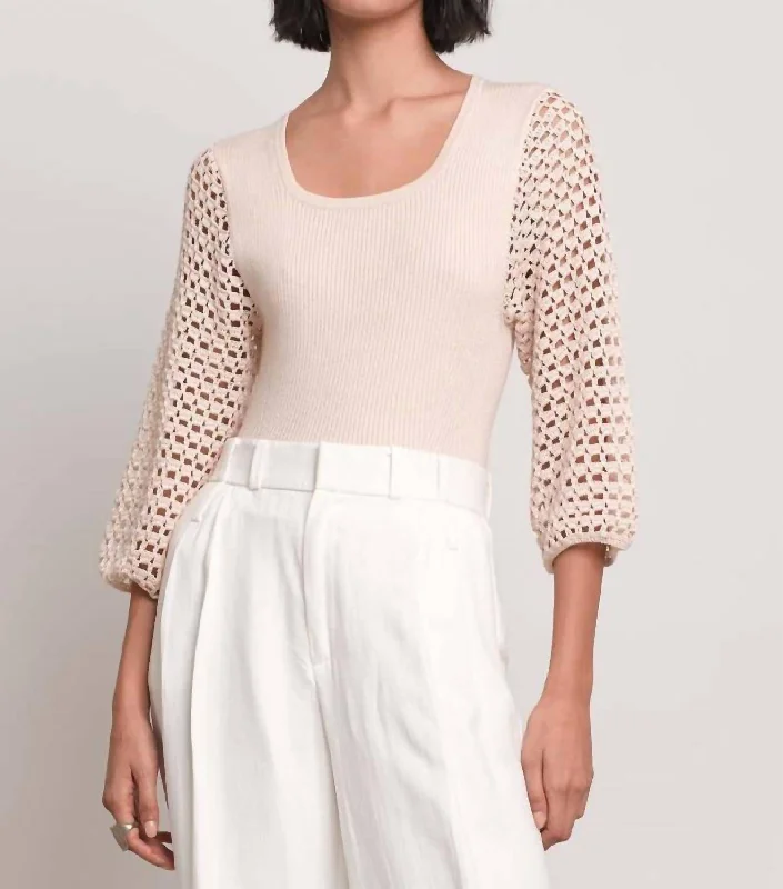 Cable - Knit Women Sweater with Intricate PatternsPieta Crochet Sleeve Top In Ivory