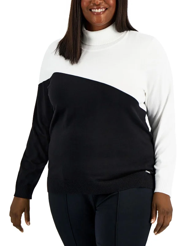 Open - Front Women Sweater for Easy LayeringPlus Womens Colorblock Office Turtleneck Sweater