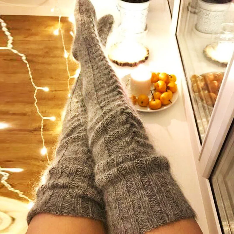 Lightweight Women Sweater for Spring and FallPreppy Style Monochrome Color Thigh High Cable Knit Socks