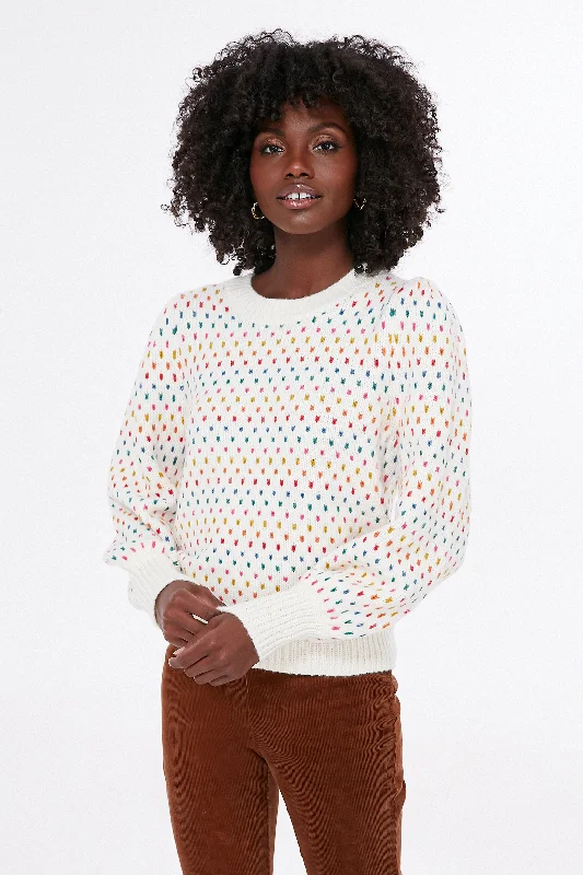 Cropped Women Sweater to Pair with High - Waisted BottomsRainbow Puff Sleeve Crewneck