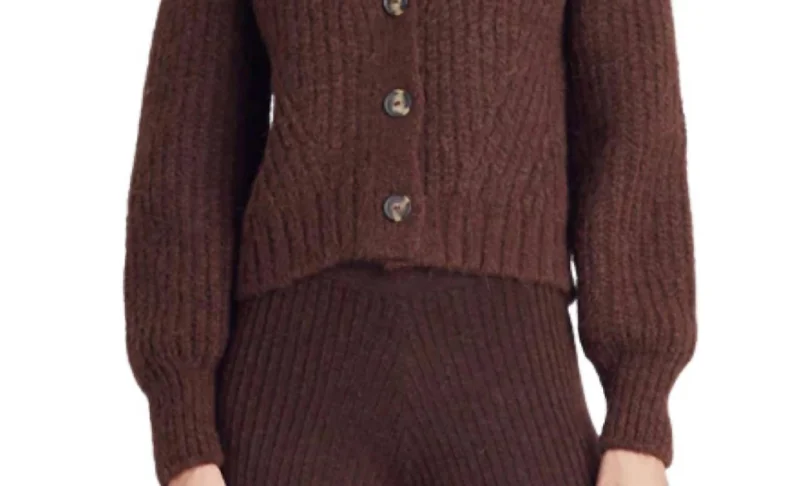 Long - Sleeve Women Sweater with Ribbed CuffsSara Cardi In Cocoa