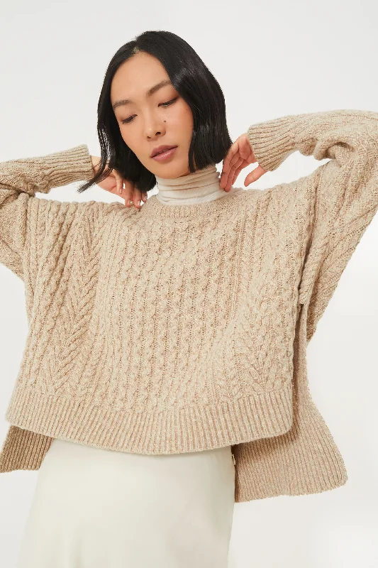 V - Neck Women Sweater to Elongate the NecklineSeashell Sorrell Cropped Aran Sweater